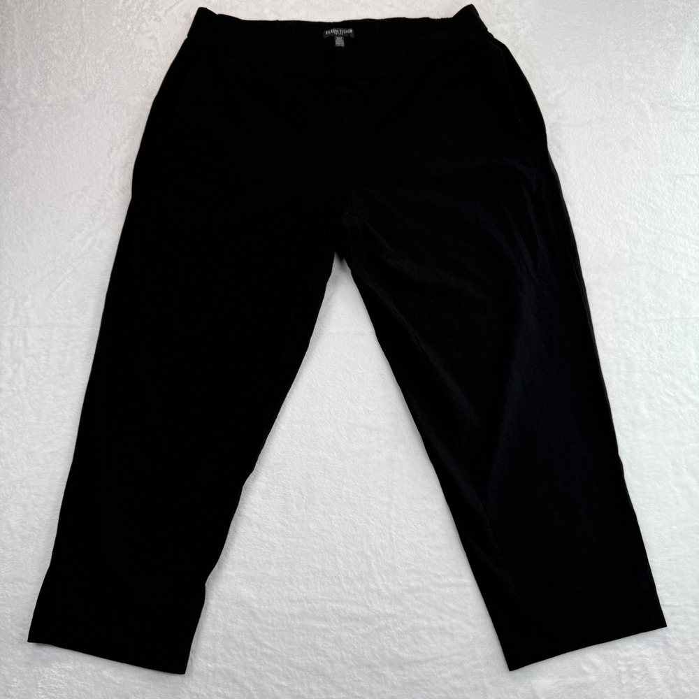 Eileen Fisher Cropped Pants Stretch Knit USA Made Petite Size L